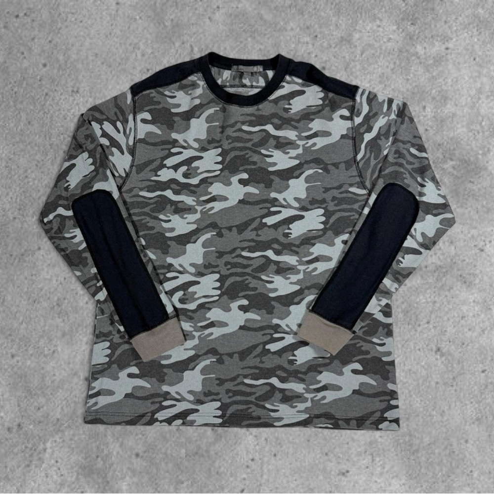 Vintage Y2K Old Navy Grey Camo Long Sleeve Thermal Skater Grunge Men's Large